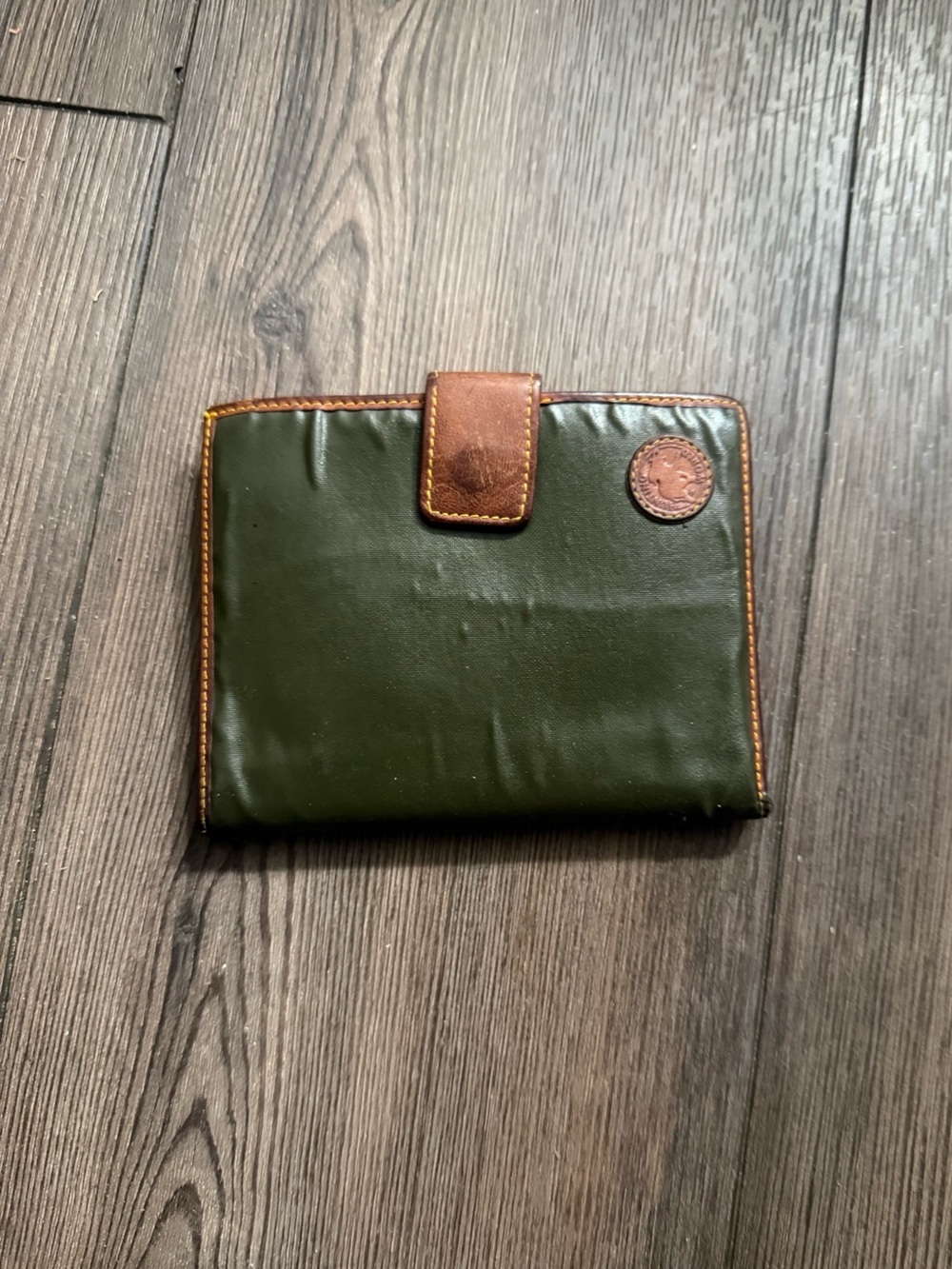 Vintage Hunting World Green Brown Leather Bifold Wallet Coin Purse Luxury Rare